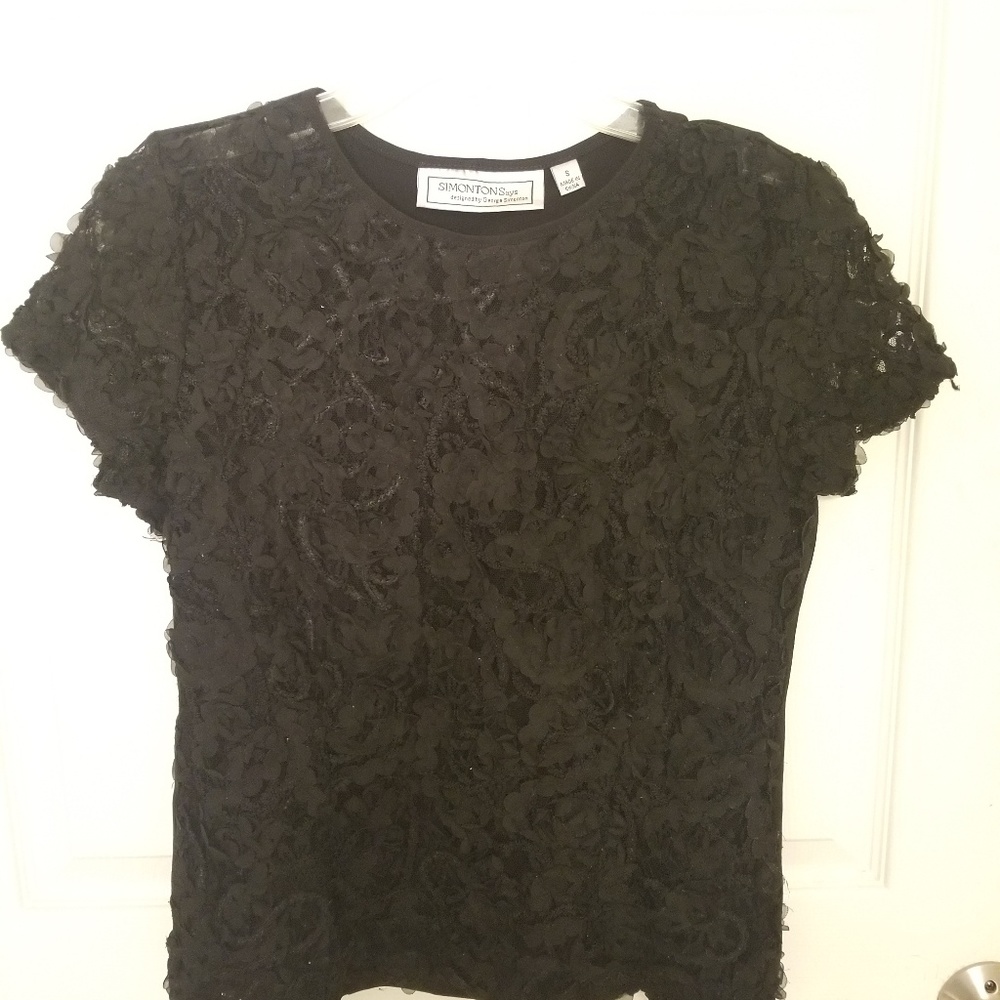 Vintage Simonton Says black floral blouse